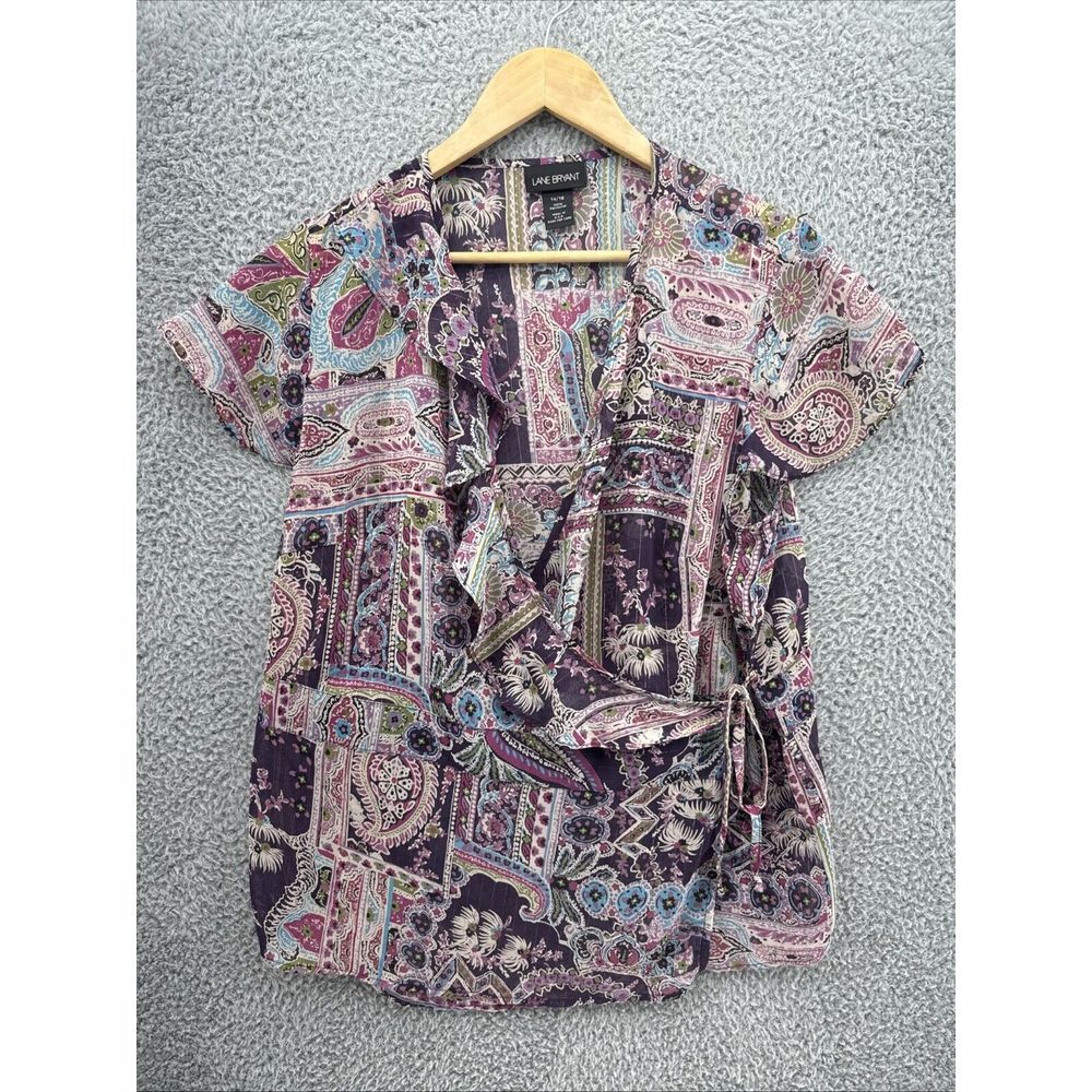 Lane Bryant Multicolor Wrap Top VTG Tone Paisley‎ Tie Strap Womens 14/16 Blouse